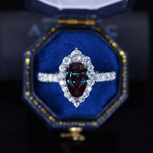 Load image into Gallery viewer, 14K Solid White Gold 2 Carat Alexandrite Pear Cut Halo  Engagement Ring