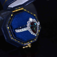 Load image into Gallery viewer, 14K Solid White Gold 2 Carat Alexandrite Pear Cut Halo  Engagement Ring