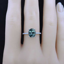 Load image into Gallery viewer, 3 Carat Oval Teal Sapphire Hidden Halo Engagement Ring