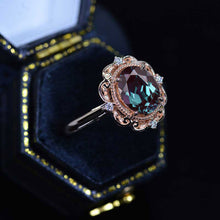 Load image into Gallery viewer, 14K Solid Rose Gold Dainty Oval Alexandrite Ring, 2ct Oval Cut Alexandrite Ring, Rose Gold Ring Unique Oval Halo Vintage Ring