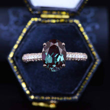 Load image into Gallery viewer, Luxury 3 Carat Oval Alexandrite Hidden Halo Gold Rose Engagement Ring