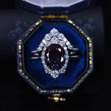 Load image into Gallery viewer, 3 Carat Oval Alexandrite Halo Engagement Ring, Promise Ring For Her,  Alexandrite Wedding Ring, 14K Gold Oval Alexandrite Engagement Ring Set