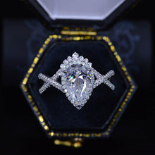 Load image into Gallery viewer, 14K White Gold 3 Carat Pear Moissanite Halo Twisted Engagement Ring Eternity Ring