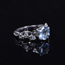 Load image into Gallery viewer, 3 Carat Hexagon Genuine Aquamarine Floral 14K White Gold Engagement Ring