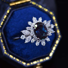 Load image into Gallery viewer, 14K White Gold 1.5 Carat Oval Alexandrite Snowflake Halo Engagement Ring