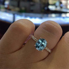 Load image into Gallery viewer, 3 Carat Teal Sapphire Oval Cut Hidden Halo Rose Gold Engagement Ring