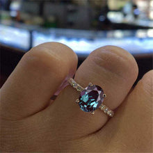 Load image into Gallery viewer, 3 Carat Alexandrite Oval Cut Hidden Halo Rose Gold Engagement Ring
