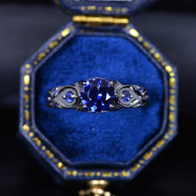 Load image into Gallery viewer, 14K Black Gold Platinum Sapphire Celtic Engagement Ring