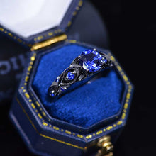 Load image into Gallery viewer, 14K Black Gold Platinum Sapphire Celtic Engagement Ring