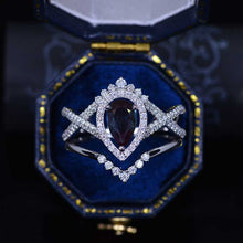 Load image into Gallery viewer, 1.5CT Pear Alexandrite Halo Engagement Ring. 14K Solid Gold Ring Vintage Anniversary Eternity Gold Ring Set.