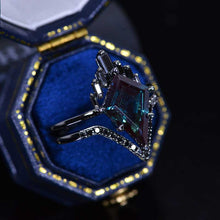 Load image into Gallery viewer, 14K Black Gold 4 Carat Kite Alexandrite  Diamond Halo Engagement Ring, Eternity Ring Set