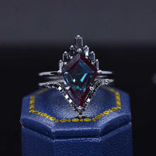 Load image into Gallery viewer, 14K Black Gold 4 Carat Kite Alexandrite  Diamond Halo Engagement Ring, Eternity Ring Set