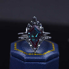 Load image into Gallery viewer, 14K Black Gold 4 Carat Kite Alexandrite  Diamond Halo Engagement Ring, Eternity Ring Set