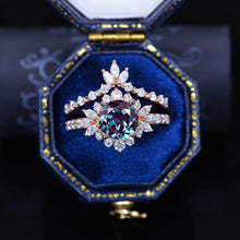 Load image into Gallery viewer, Alexandrite Halo Engagement Ring Eternity Ring Set