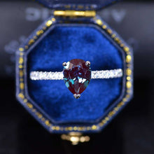 Load image into Gallery viewer, 3Ct Pear Alexandrite Hidden Halo Engagement Gold Ring, 11x7mm Pear Cut Alexandrite Engagement Ring, Micro pave Accents Stones