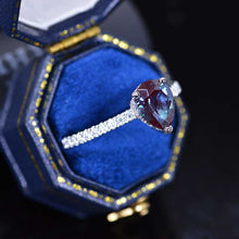 Load image into Gallery viewer, 3Ct Pear Alexandrite Hidden Halo Engagement Gold Ring, 11x7mm Pear Cut Alexandrite Engagement Ring, Micro pave Accents Stones