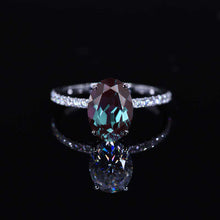 Load image into Gallery viewer, 3 Carat Oval Alexandrite Double Hidden Halo Engagement Ring, Promise Ring For Her, Alexandrite Wedding Ring, 14K Gold Oval Alexandrite Engagement Ring