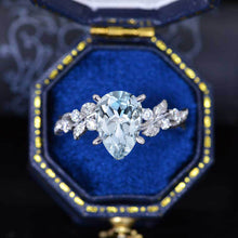 Load image into Gallery viewer, 3 Carat Cut Genuine Aquamarine Floral Gold Engagement Ring