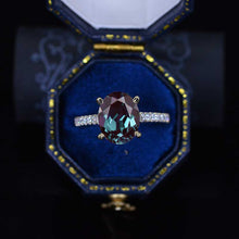 Load image into Gallery viewer, 3 Carat Alexandrite Oval Cut Hidden Halo Rose Gold Engagement Ring