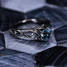 Load image into Gallery viewer, 14K Black Gold Teal Sapphire Celtic Engagement Ring