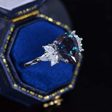 Load image into Gallery viewer, Pear Shaped Alexandrite Engagement Ring. Vintage Unique Marquise Cut Cluster Engagement Ring