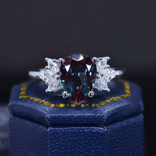 Load image into Gallery viewer, Pear Shaped Alexandrite Engagement Ring. Vintage Unique Marquise Cut Cluster Engagement Ring