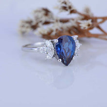 Load image into Gallery viewer, 3 Carat Pear Shaped Alexandrite Engagement Ring. Vintage Unique Marquise Cut Cluster Engagement Ring