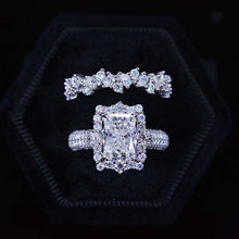 Load image into Gallery viewer, 3Ct Moissanite Engagement Ring Halo Radiant Cut Moissanite Engagement Ring, 9x7mm Radiant Cut Moissanite Engagement Ring with Eternity Band