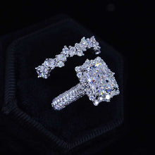 Load image into Gallery viewer, 3Ct Moissanite Engagement Ring Halo Radiant Cut Moissanite Engagement Ring, 9x7mm Radiant Cut Moissanite Engagement Ring with Eternity Band
