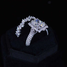 Load image into Gallery viewer, 3Ct Moissanite Engagement Ring Halo Radiant Cut Moissanite Engagement Ring, 9x7mm Radiant Cut Moissanite Engagement Ring with Eternity Band