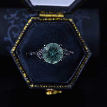 Load image into Gallery viewer, 2 Carat Teal Sapphire Celtic Engagement Black Gold Ring