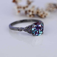 Load image into Gallery viewer, 2 Carat Alexandrite Amethyst Celtic Engagement Black Gold Ring