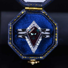 Load image into Gallery viewer, 14K White Gold 3 Carat Kite Vintage Kite Cut Alexandrite Halo Engagement Ring, Three Rings Set