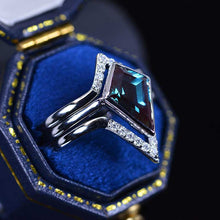 Load image into Gallery viewer, 14K White Gold 3 Carat Kite Vintage Kite Cut Alexandrite Halo Engagement Ring, Three Rings Set