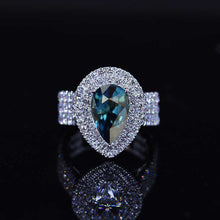 Load image into Gallery viewer, 3 Carat Pear Cut Teal Sapphire Double Diamond Halo Engagement Ring
