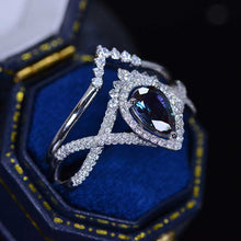 Load image into Gallery viewer, 1.5CT Pear Alexandrite Halo Engagement Ring. 14K Solid Gold Ring Vintage Anniversary Eternity Gold Ring Set.