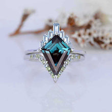 Load image into Gallery viewer, 4 Carat Kite Alexandrite Halo 14K White Gold Engagement Ring, Eternity Ring Set