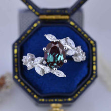 Load image into Gallery viewer, 1.5 Carat Oval Alexandrite Floral 14K White Gold Engagement Ring
