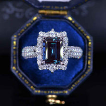 Load image into Gallery viewer, 3Ct Alexandrite Engagement Ring Halo Emerald Step Cut Alexandrite  Engagement Ring