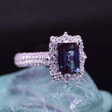 Load image into Gallery viewer, 3Ct Alexandrite Engagement Ring Halo Emerald Step Cut Alexandrite  Engagement Ring