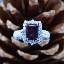 Load image into Gallery viewer, 3Ct Alexandrite Engagement Ring Halo Emerald Step Cut Alexandrite  Engagement Ring