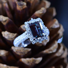 Load image into Gallery viewer, 3Ct Alexandrite Engagement Ring Halo Emerald Step Cut Alexandrite  Engagement Ring