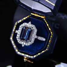 Load image into Gallery viewer, 3Ct Emerald cut Halo Alexandrite ring, alexandrite solitaire ring, natural alexandrite ring, genuine Alexandrite emerald cut vintage ring