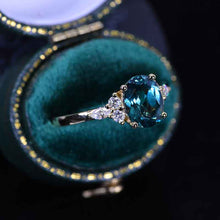 Load image into Gallery viewer, 3 Carat Oval Teal Sapphire Diamonds Engagement Ring