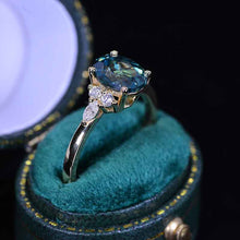 Load image into Gallery viewer, 3 Carat Oval Teal Sapphire Diamonds Engagement Ring