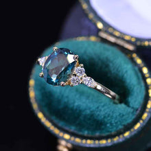 Load image into Gallery viewer, 3 Carat Oval Teal Sapphire Diamonds Engagement Ring