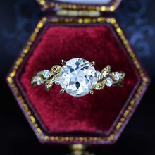 Load image into Gallery viewer, 2 Carat Gray Round Brilliant Cut Aquamarine Floral Yellow Gold Engagement Ring