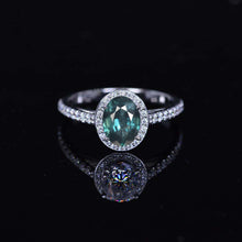 Load image into Gallery viewer, 1.5 Carat Oval Teal Sapphire Halo Engagement Ring