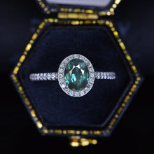 Load image into Gallery viewer, 1.5 Carat Oval Teal Sapphire Halo Engagement Ring