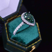 Load image into Gallery viewer, 14K Solid White Gold 3 Carat Halo Pear Cut Teal Sapphire Ring